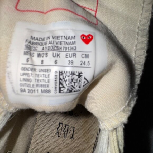 Comme Des Garcons Play X Converse Chuck Taylor All Star HighTop Sneakers Beige 8 - Picture 5 of 13